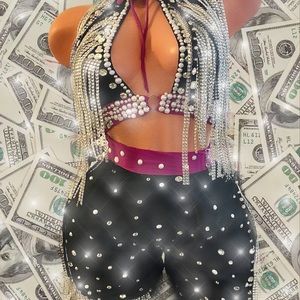 2 Piece Halter & Sheer Shorts Set